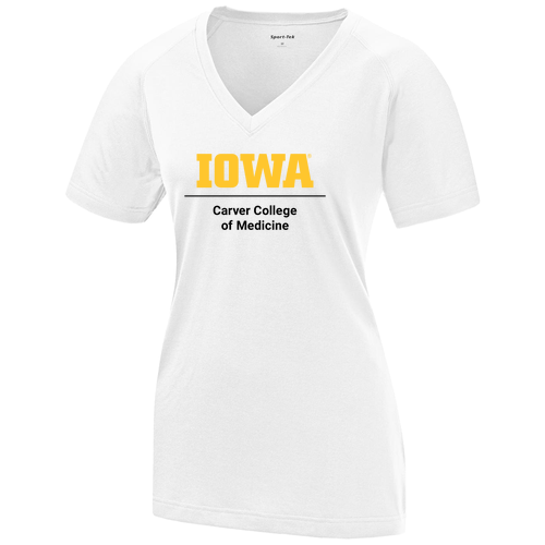 Printed CCOM Logo Sport Tek Ladies Ultimate Performance V Neck -- White