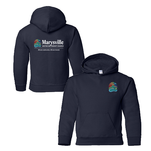Gildan Heavy Blend Youth Hooded Sweatshirt Front & Back -- Navy