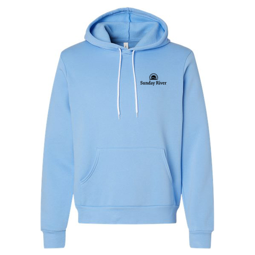 Sunday River Logo 2 Black Ink -- Pullover Hooded Sweatshirt Carolina Blue