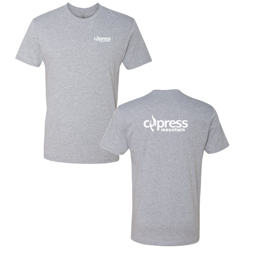 Cypress Mountain Logo 2 White Ink -- Short Sleeve Tee Heather Grey