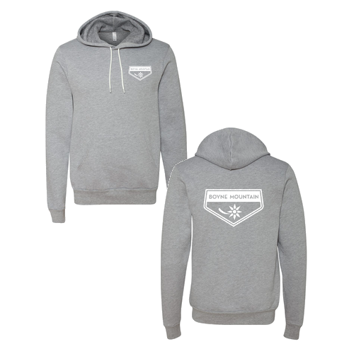 Boyne Mountain Logo 2 White Ink -- Pullover Hooded Sweatshirt Athletic Heather