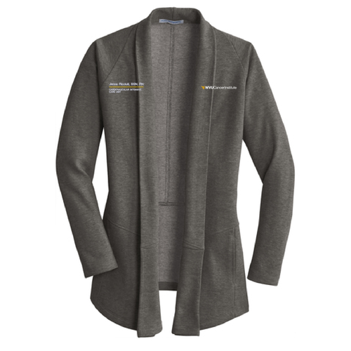 Port Authority Ladies Interlock Cardigan -- Charcoal Heather / Medium Heather Grey