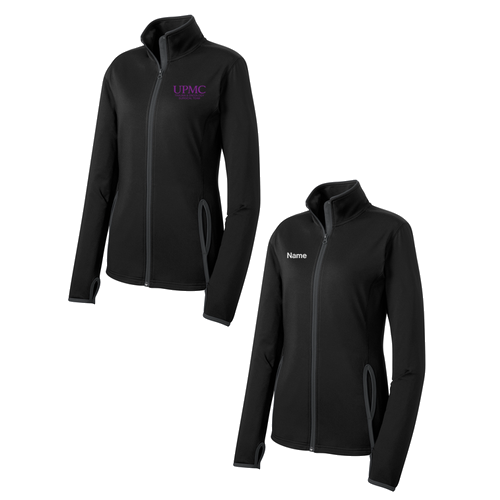 Sport-Tek Ladies Sport Wick Stretch Contrast Full Zip Jacket -- Black / Charcoal Grey