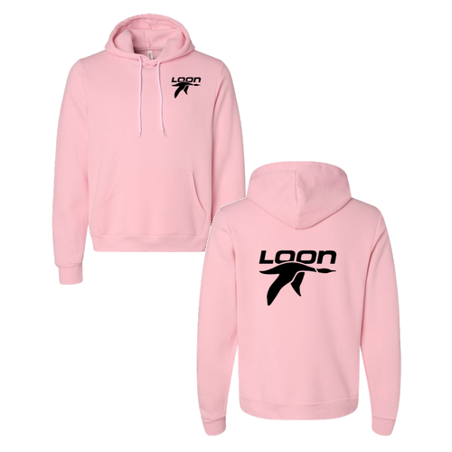 Loon Logo 2 Black Ink -- Pullover Hooded Sweatshirt Pink