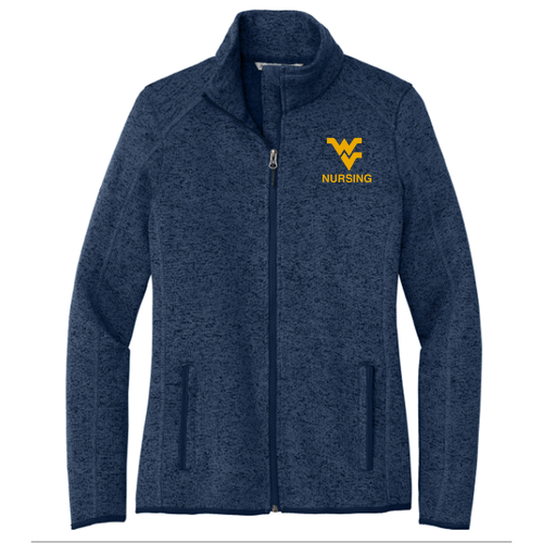 Port Authority Ladies Sweater Fleece Jacket -- River Blue Navy Heather