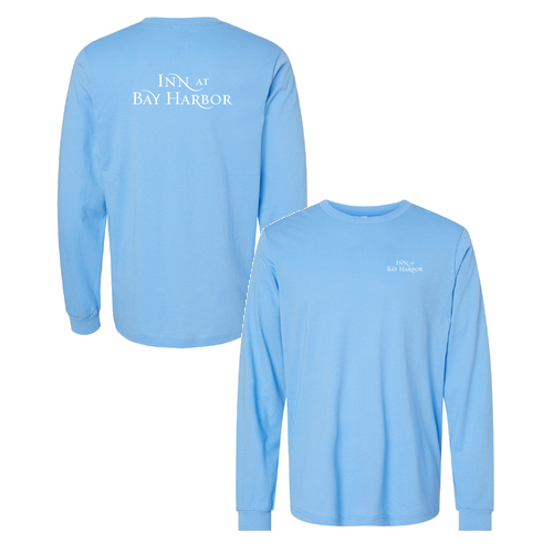 Inn at Bay Harbor 1 color White left chest/back Long Sleeve Crew -- Carolina Blue