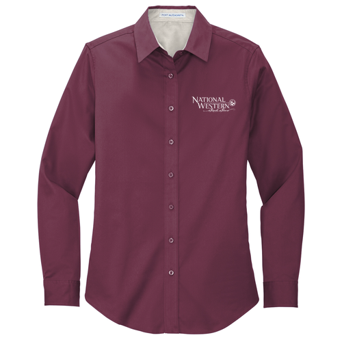 Port Authority Ladies Easy Care Long Sleeve Shirt -- Burgundy / Light Stone