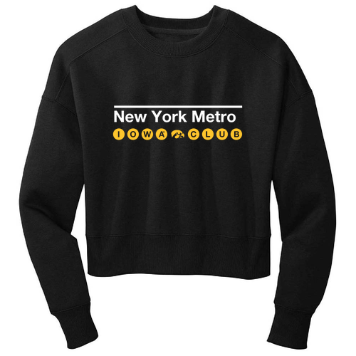 Subway Sign District Women's Perfect Weight Fleece Cropped Crew -- Jet Black