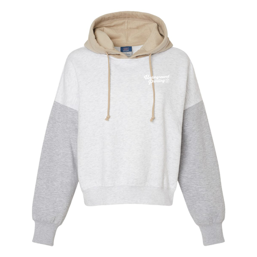 MV Sport Women's Sueded Fleece Colorblocked Crop Hooded Sweatshirt -- Heather