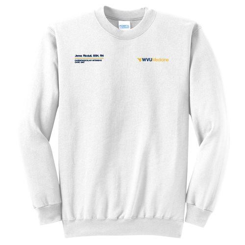 Embroidered Port and Company Classic Crewneck Sweatshirt -- White