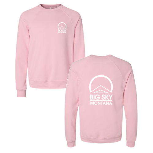 Big Sky Montana Logo 2 White Ink -- Crewneck Sweatshirt Pink