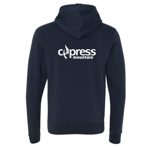 Cypress Mountain Logo 2 White Ink -- Pullover Hooded Sweatshirt Navy