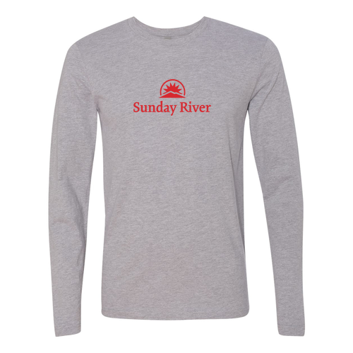 Sunday River Logo 1 Red Ink -- Long sleeve Heather Grey