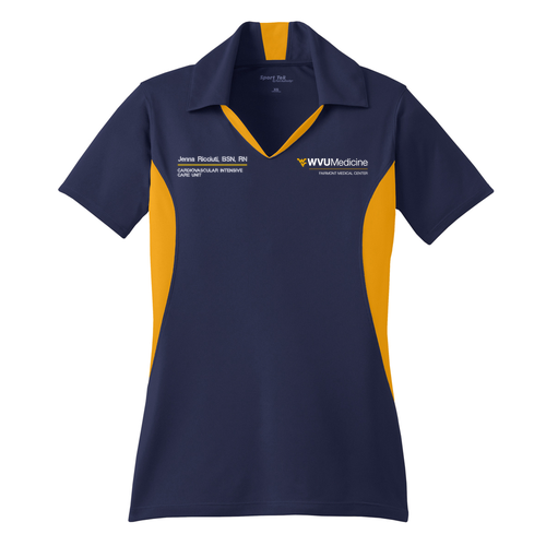 Embroidered Sport Tek Ladies Side Blocked Micropique Sport Wick Sport Shirt -- True Navy / Gold