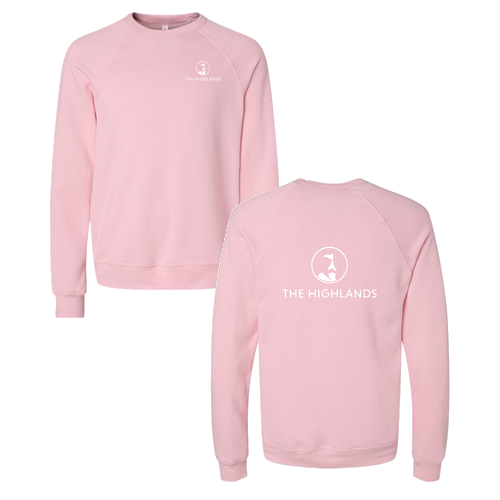 The Highlands Logo 2 White Ink -- Raglan Sweatshirt Pink