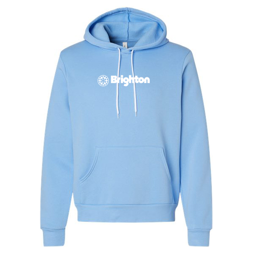 Brighton Logo 1 White Ink -- Pullover Hooded Sweatshirt Carolina Blue