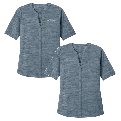Port Authority Ladies Stretch Heather Open Neck Top -- Regatta Blue / Gusty Gray