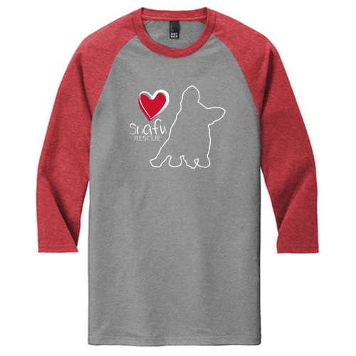 District Made Mens Perfect Tri Raglan -- Grey Frost / Red Frost