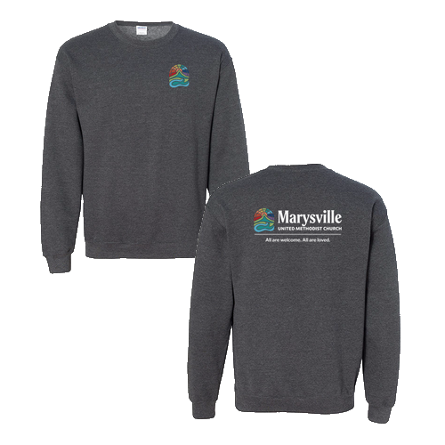 Gildan Heavy Blend Crew Neck Sweatshirt Front & Back -- Dark Heather