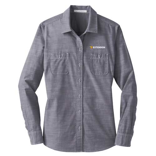 Port Authority Ladies Slub Chambray Shir -- True Navy