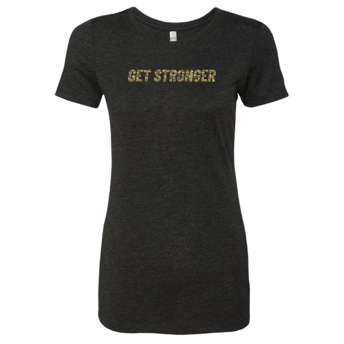 Get Stronger Camo -Ladies Tri Blend Crew -- Vintage Black