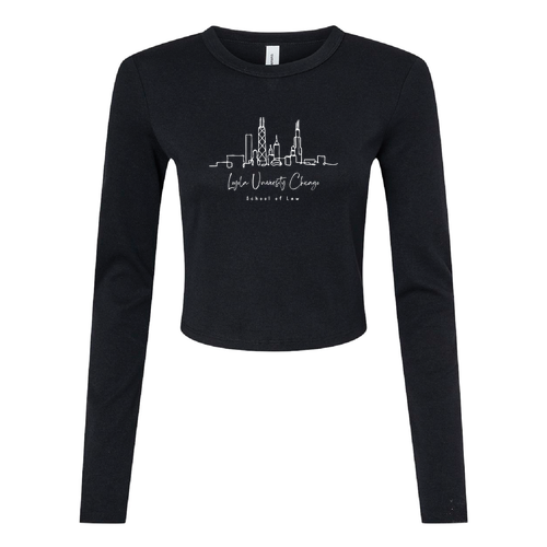 Chicago Skyline Long Sleeve Baby Tee -- Solid Black Blend