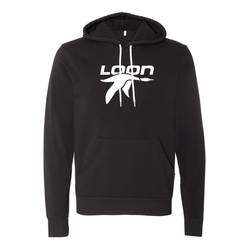 Loon Logo 1 White Ink -- Pullover Hooded Sweatshirt Black