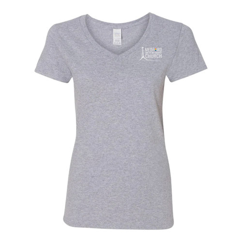 Gildan Heavy Cotton Ladies' V-Neck Tee -- Sport Grey