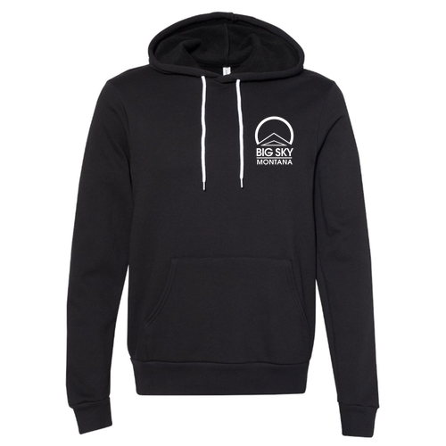 Big Sky Montana Logo 2 White Ink -- Pullover Hooded Sweatshirt Black