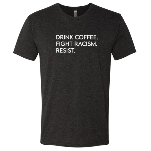 Mens/Unisex Next Level Soft Fitted Triblend Tee -- Vintage Black, Drink Coffee