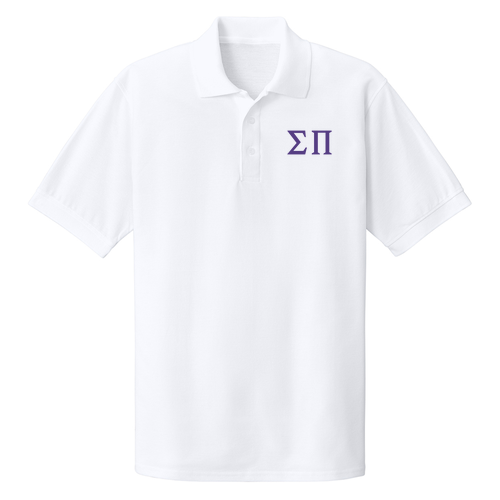 Embroidered Port and Company Core Blend Pique Polo -- White w/Purple