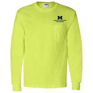 Men/Unisex Gildan Long Sleeve Pocket Tee -- Safety Green, Fleet Services, $21