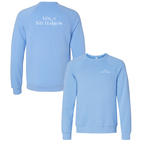 Inn at Bay Harbor 1 color White left chest/back Crewneck Sweatshirt -- Carolina Blue