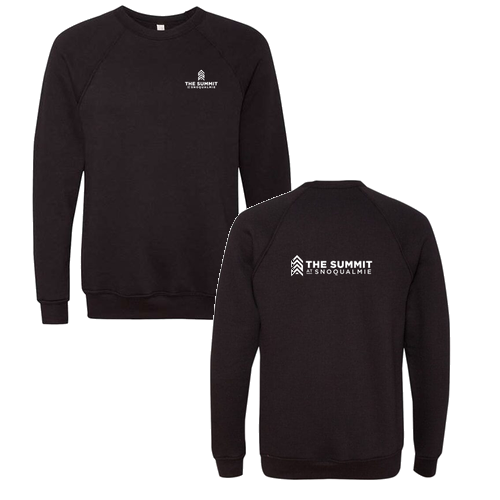 The Summit at Snoqualmie Logo 2 White Ink -- Crewneck Sweatshirt Black