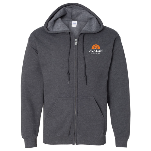 Mens/Unisex Gildan Full Zip Hooded Sweatshirt -- Dark Heather