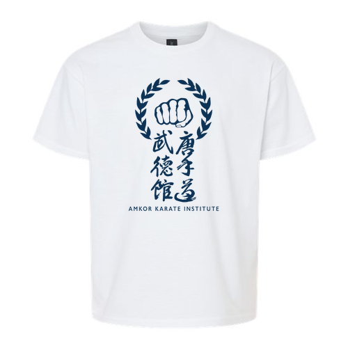 Gildan Youth Softstyle T-Shirt -- White with Navy Front