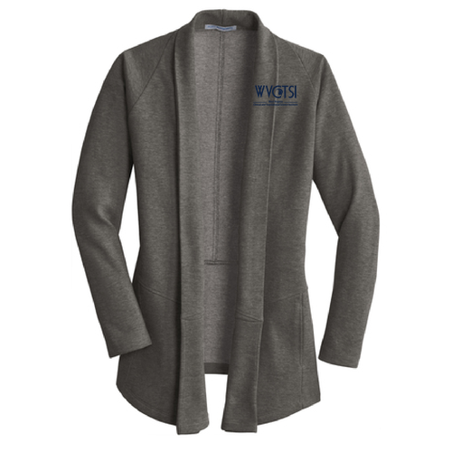 Port Authority Ladies Interlock Cardigan -- Medium Heather Grey / Charcoal Heather