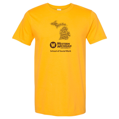 WMU School of Social Work State Logo SoftStyle T-Shirt -- Gold
