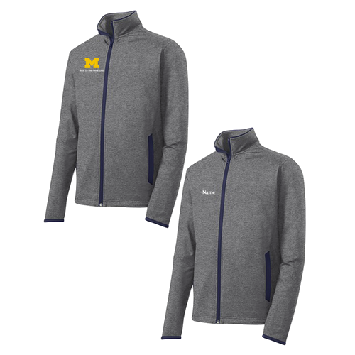Mens/Unisex Sport-Tek Sport Wick Stretch Contrast Full Zip Jacket -- Charcoal Grey Heather / True Navy