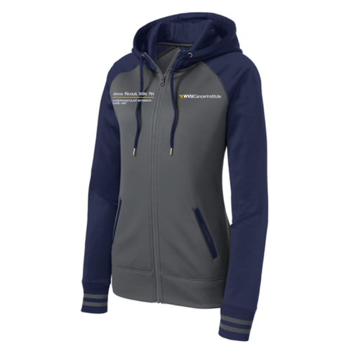 Sport-Tek Ladies Sport-Wick Varsity Fleece Full-Zip Hooded Jacket -- Dark Smoke Grey / Navy