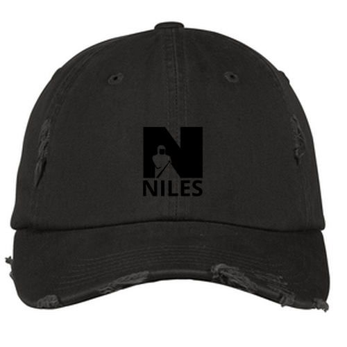 District Threads Distressed Hat -- Black, NIC Logo, 7 Points