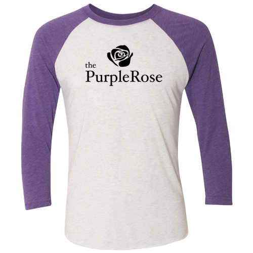 Next Level Soft Fitted Triblend Baseball Tee -- Heather White / Purple Rush