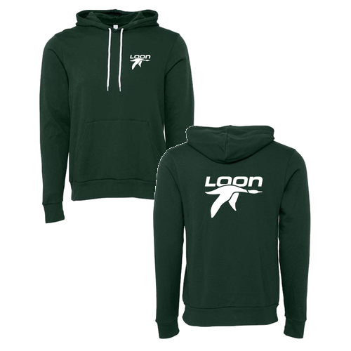 Loon Logo 2 White Ink -- Pullover Hooded Sweatshirt Forest