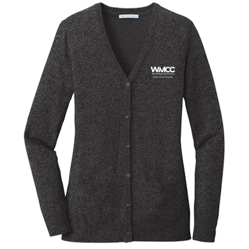 Port Authority Ladies Marled Cardigan Sweater -- Black Marl