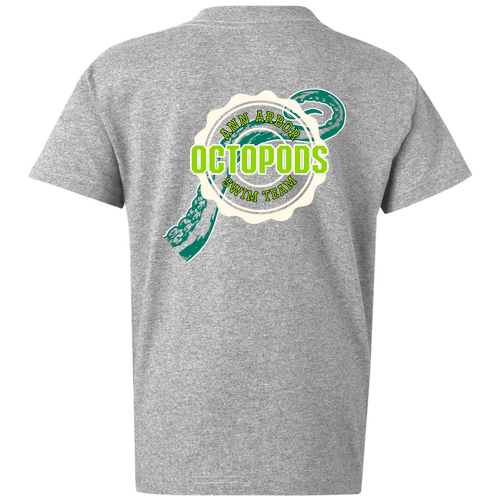 Youth Hanes 6 oz. Authentic-T T-Shirt -- Light Steel, Tentacle Back