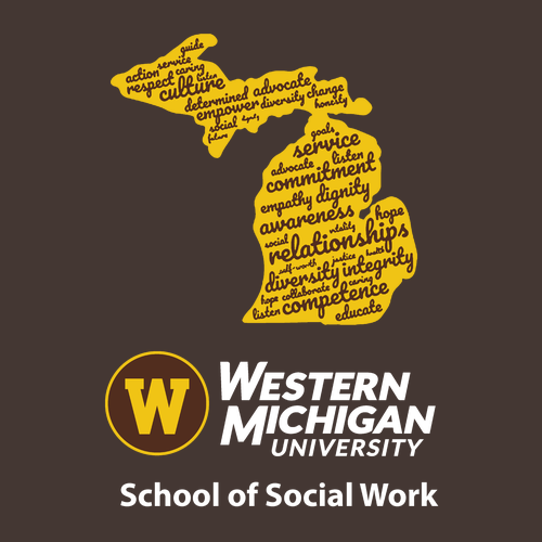 WMU School of Social Work State Logo SoftStyle T-Shirt -- Dark Chocolate