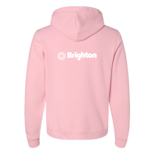 Brighton Logo 2 White Ink -- Pullover Hooded Sweatshirt Pink