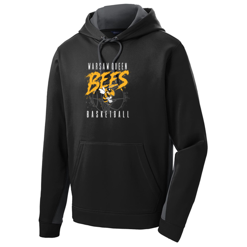 Queen Bees Sport-Tek Sport-Wick Fleece Colorblock Hooded Pullover -- Black / Dark Smoke Grey