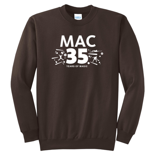 Port and Company Classic Crewneck Sweatshirt -- Dark Chocolate Brown Anniversary logo