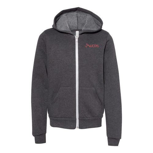 Coral Print Bella Canvas Youth Sponge Fleece Full-Zip Hoodie -- Dark Grey Heather